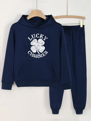 Clover & LUCKY CHARMER 2pcs Girls Hoodie Jogger Set Spring Fall Sports