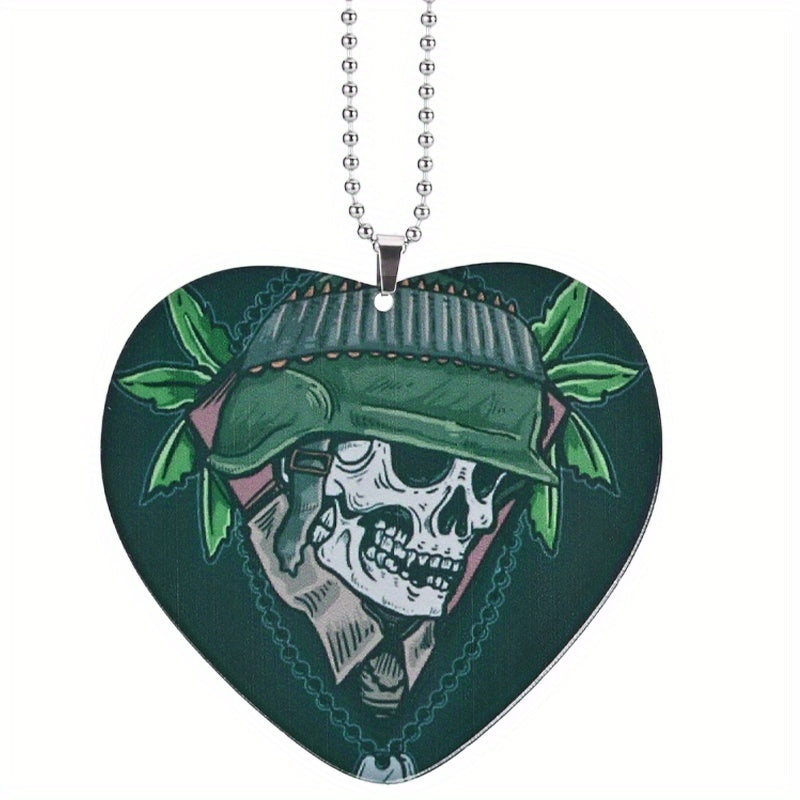 Stylish Skull Print Heart Acrylic Car Mirror Pendant Gift