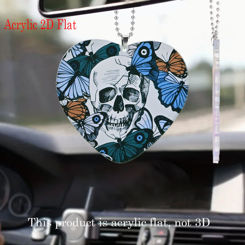 Stylish Skull Print Heart Acrylic Car Mirror Pendant Gift