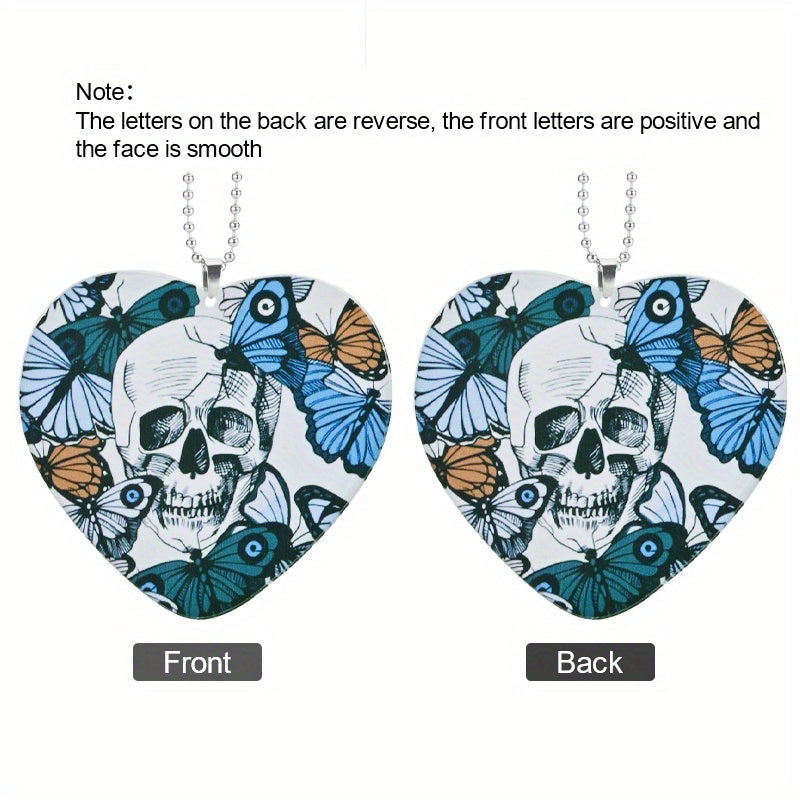 Stylish Skull Print Heart Acrylic Car Mirror Pendant Gift