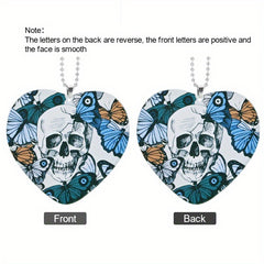 Stylish Skull Print Heart Acrylic Car Mirror Pendant Gift