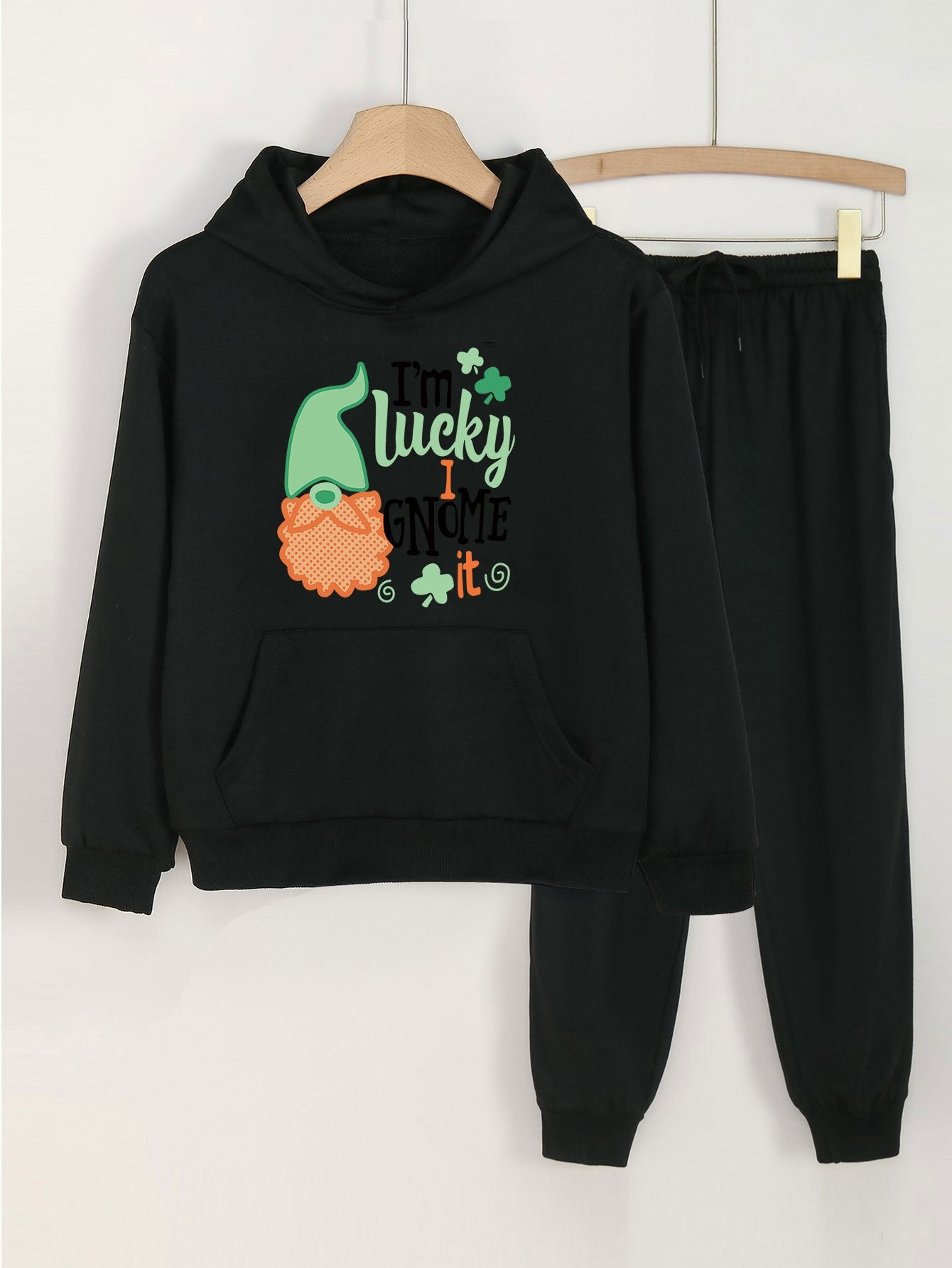 I'M LUCKY I GNOME IT Girls Hoodie & Jogger Set Spring Fall St Patrick's
