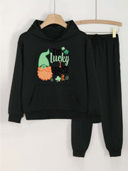 I'M LUCKY I GNOME IT Girls Hoodie & Jogger Set Spring Fall St Patrick's