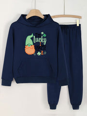 I'M LUCKY I GNOME IT Girls Hoodie & Jogger Set Spring Fall St Patrick's