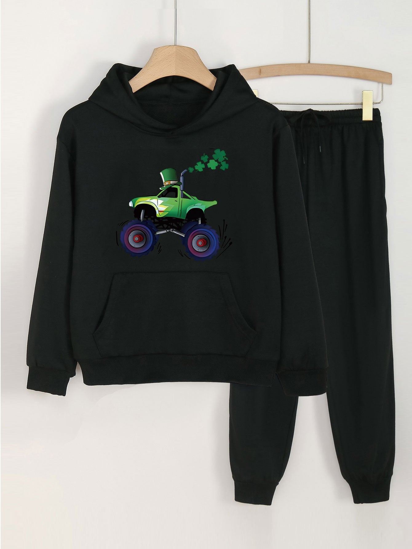 Clover Car Graphic 2pcs Sets Girls Hoodies Jogger Pants Set