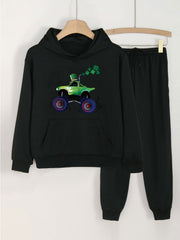 Clover Car Graphic 2pcs Sets Girls Hoodies Jogger Pants Set