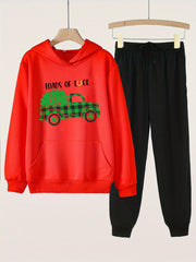 Girls Long Sleeve Hoodies Jogger Pants Set for Spring Fall
