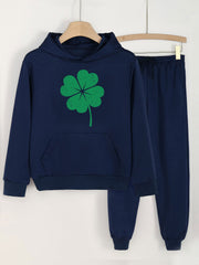 Clover Graphic 2pcs Sets Girls Long Sleeve Hoodies Solid Jogger Pants Set