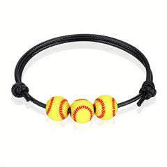 Sports Charm Bracelet Adjustable Rope Football Baseball Basketball Bead