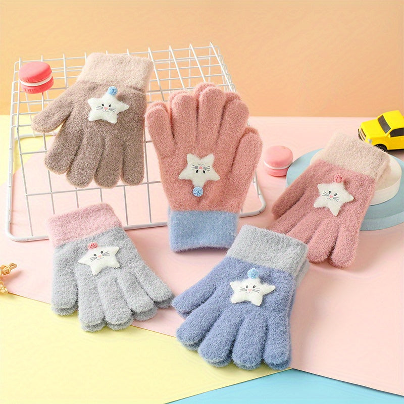Kids Macaron Cartoon Knitted Gloves for 4-12 Years Coldproof Warm Autumn Winter