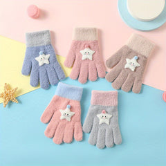 Kids Macaron Cartoon Knitted Gloves for 4-12 Years Coldproof Warm Autumn Winter