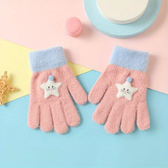 Kids Macaron Cartoon Knitted Gloves for 4-12 Years Coldproof Warm Autumn Winter