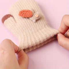 Girls Baby Plus Velvet Warm Gloves Cartoon Winter Gloves Mittens Coldproof