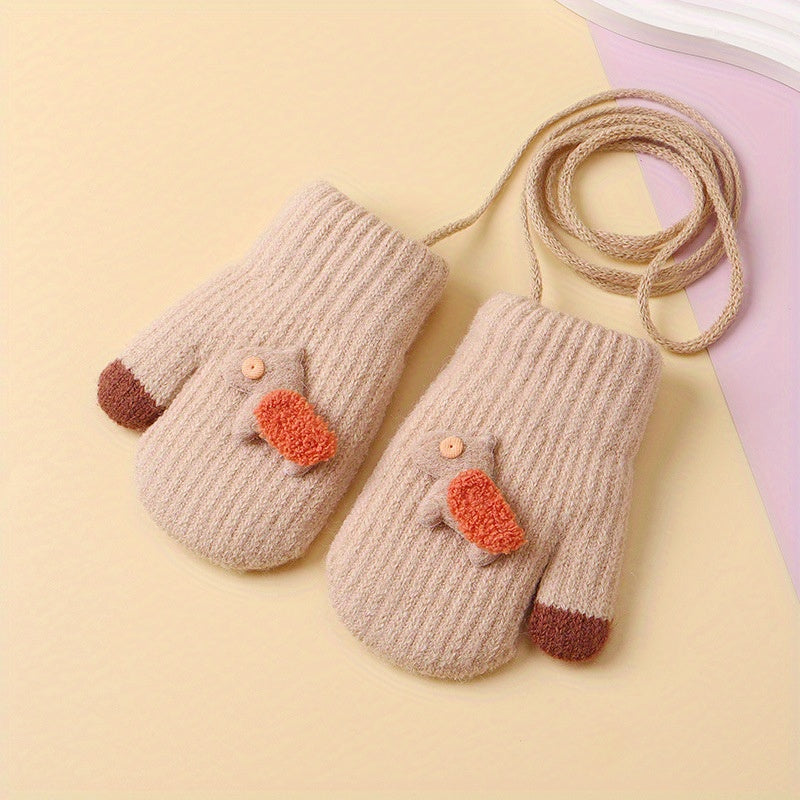 Girls Baby Plus Velvet Warm Gloves Cartoon Winter Gloves Mittens Coldproof
