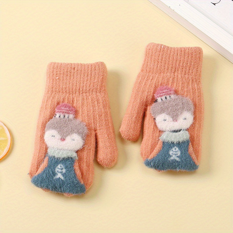 Winter Warm Kids Five Fingers Gloves Cartoon Design