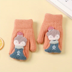 Winter Warm Kids Five Fingers Gloves Cartoon Design