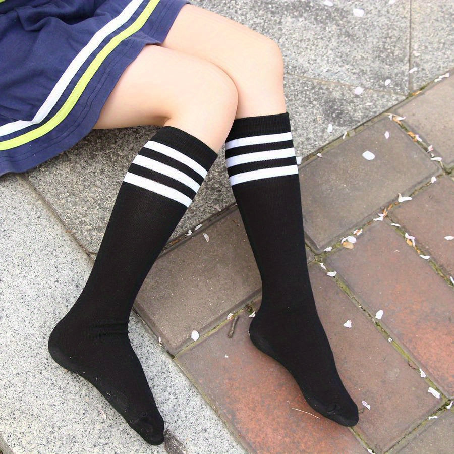 Girl's Striped Knitted Knee High Socks 2 Pairs