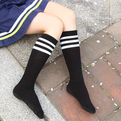 Girl's Striped Knitted Knee High Socks 2 Pairs