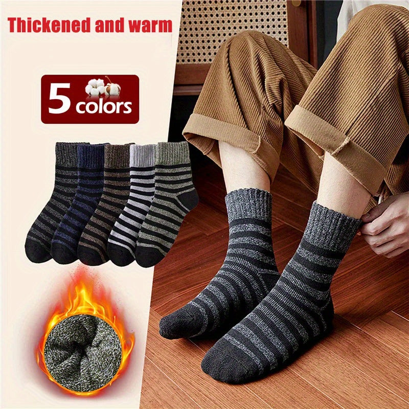 5 Pairs Men's Striped Pattern Warm Outdoor Socks for Autumn and Winter