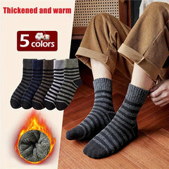 5 Pairs Men's Striped Pattern Warm Outdoor Socks for Autumn and Winter