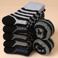 5 Pairs Men's Striped Pattern Warm Outdoor Socks for Autumn and Winter