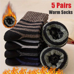 5 Pairs Men's Striped Pattern Warm Outdoor Socks for Autumn and Winter