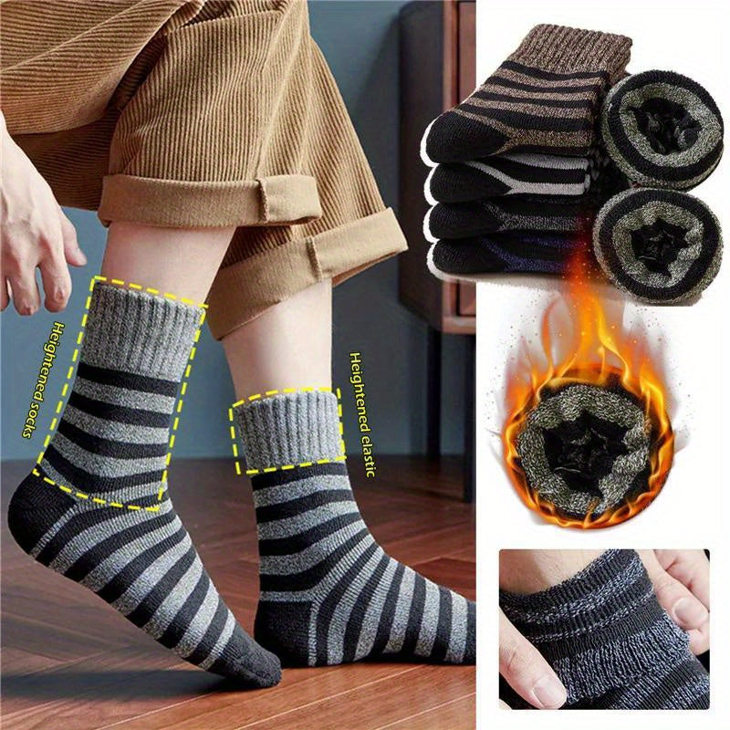 5 Pairs Men's Striped Pattern Warm Outdoor Socks for Autumn and Winter