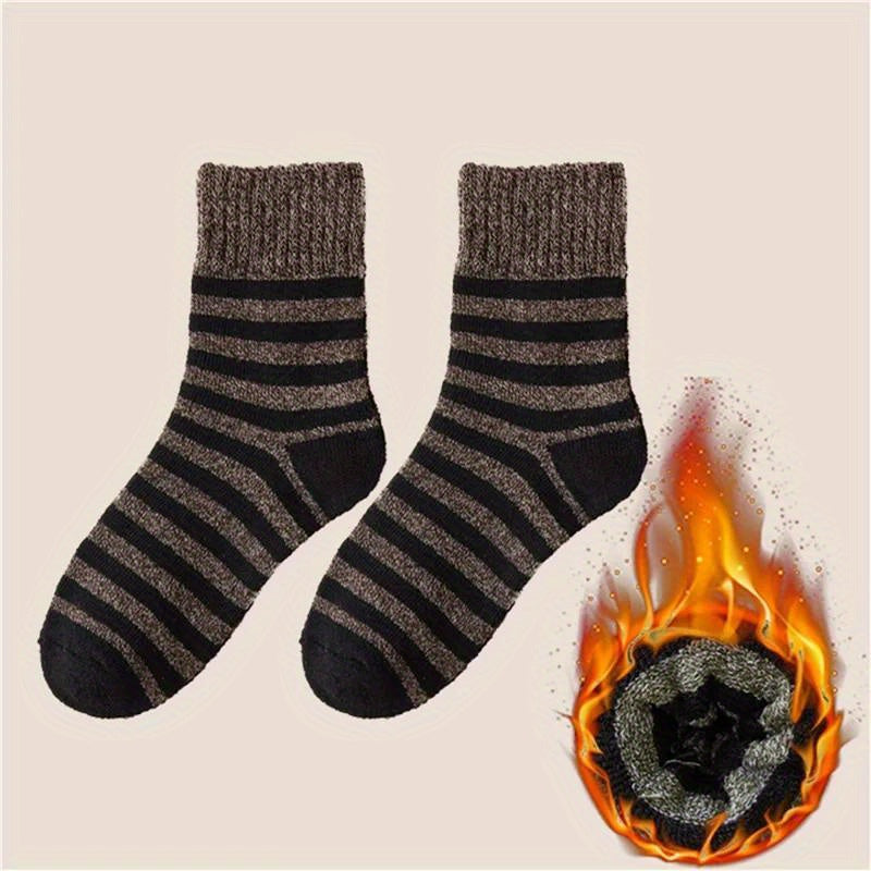 5 Pairs Men's Striped Pattern Warm Outdoor Socks for Autumn and Winter