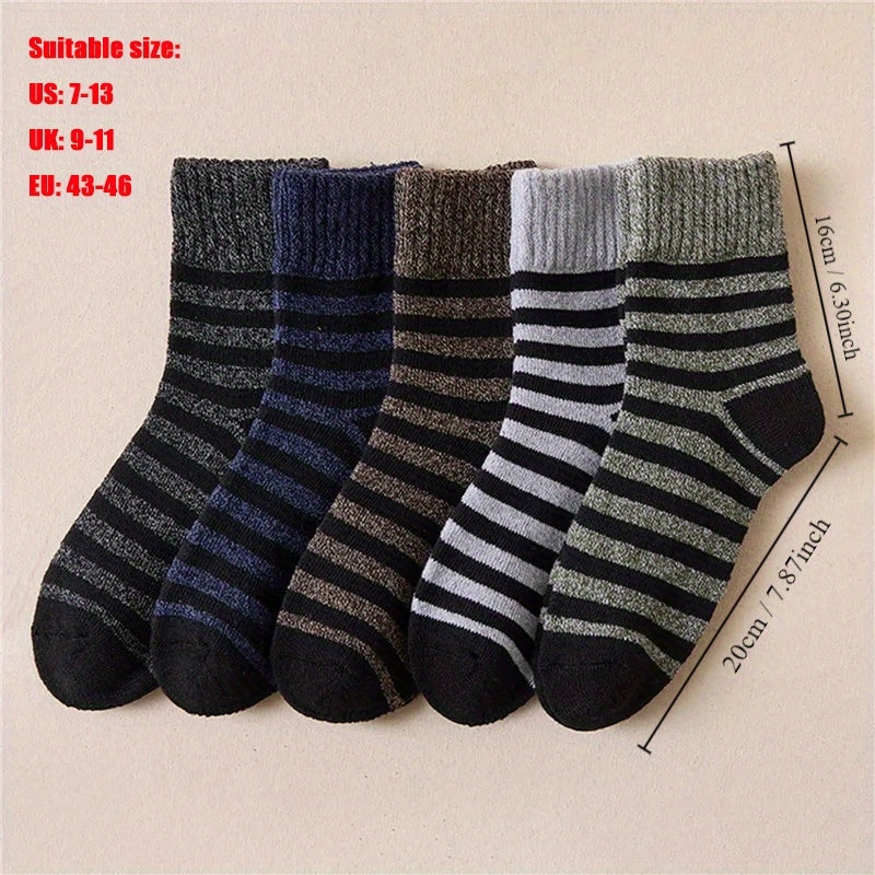 5 Pairs Men's Striped Pattern Warm Outdoor Socks for Autumn and Winter