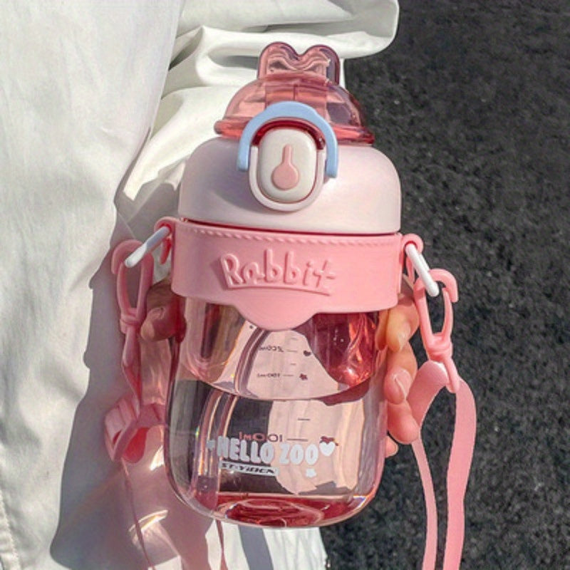 Rabbit Cute Cartoon Water Bottle 620ml with Straw