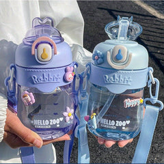 Rabbit Cute Cartoon Water Bottle 620ml with Straw