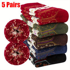 5 Pairs Men's Christmas Stripe Crew Socks Warm Thermal Breathable Casual Unisex