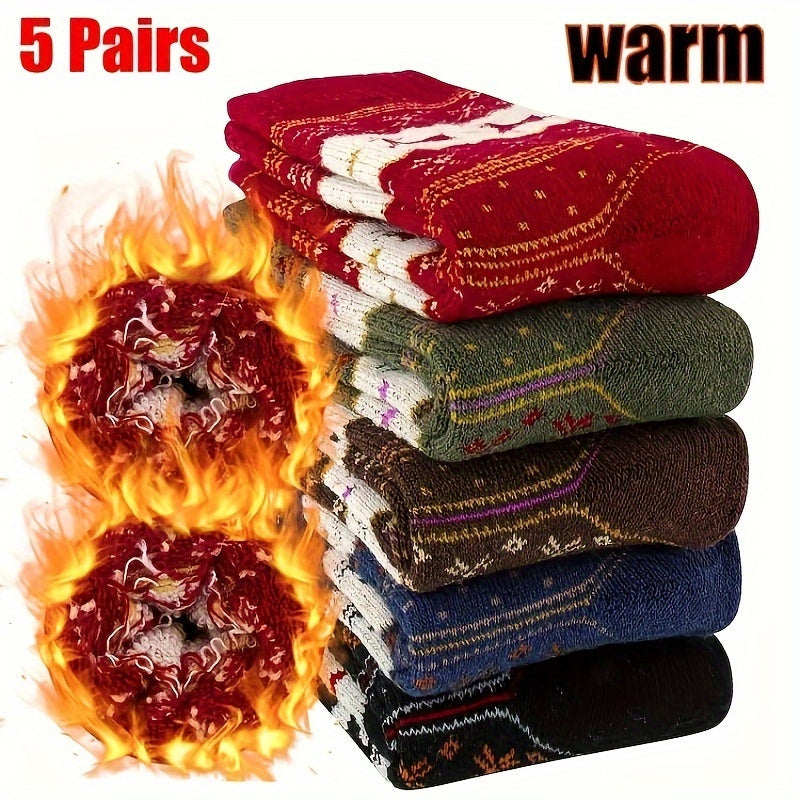 5 Pairs Men's Christmas Stripe Crew Socks Warm Thermal Breathable Casual Unisex