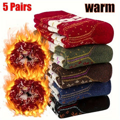 5 Pairs Men's Christmas Stripe Crew Socks Warm Thermal Breathable Casual Unisex