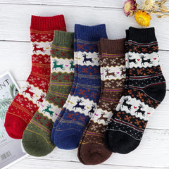 5 Pairs Men's Christmas Stripe Crew Socks Warm Thermal Breathable Casual Unisex