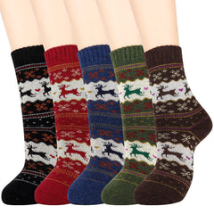5 Pairs Men's Christmas Stripe Crew Socks Warm Thermal Breathable Casual Unisex