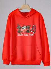 Happy Year Print Hoodie Casual Sweatshirt for Girls