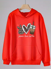 PEACE LOVE COFFEE Print Hoodies Casual Sweatshirt For Girls