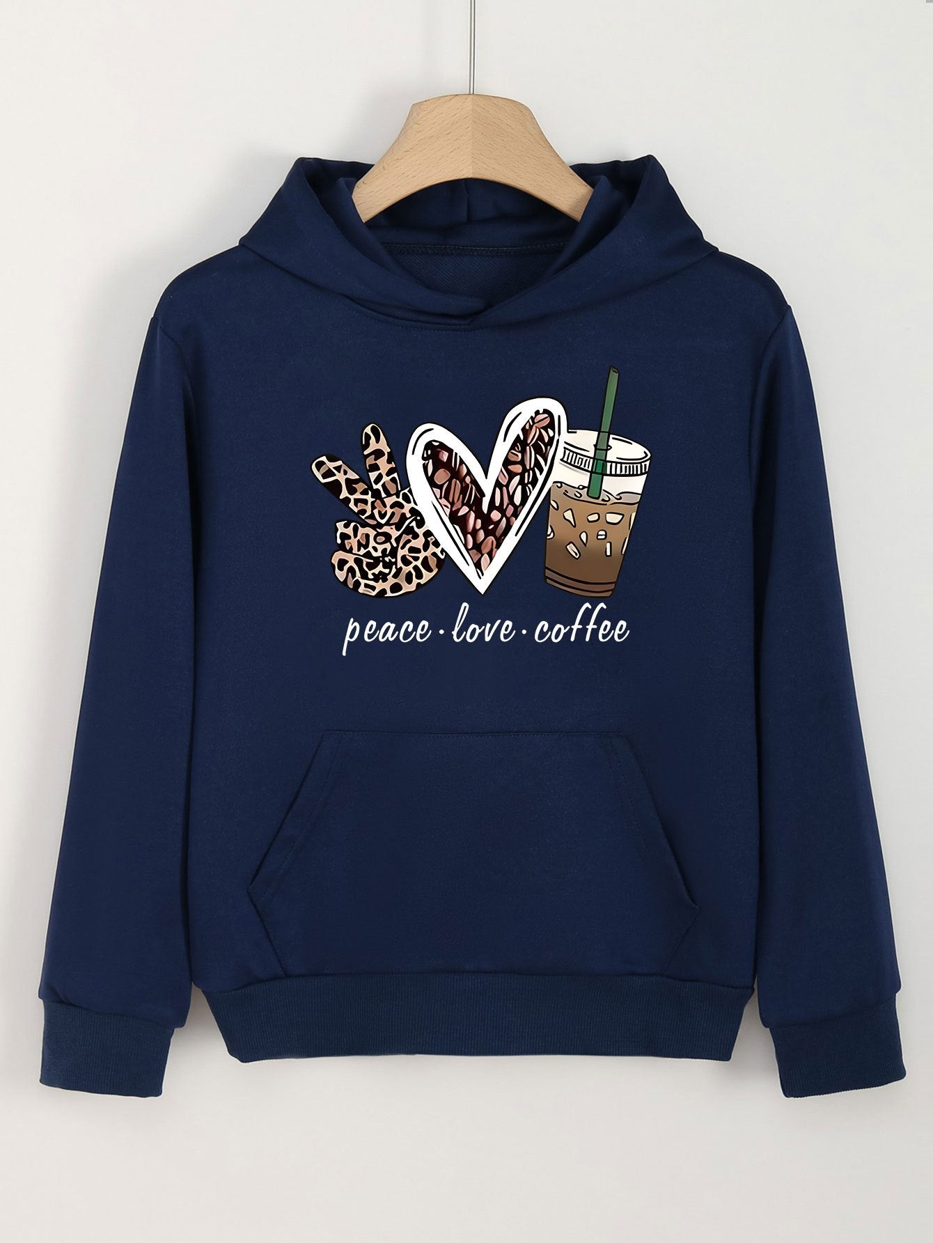 PEACE LOVE COFFEE Print Hoodies Casual Sweatshirt For Girls