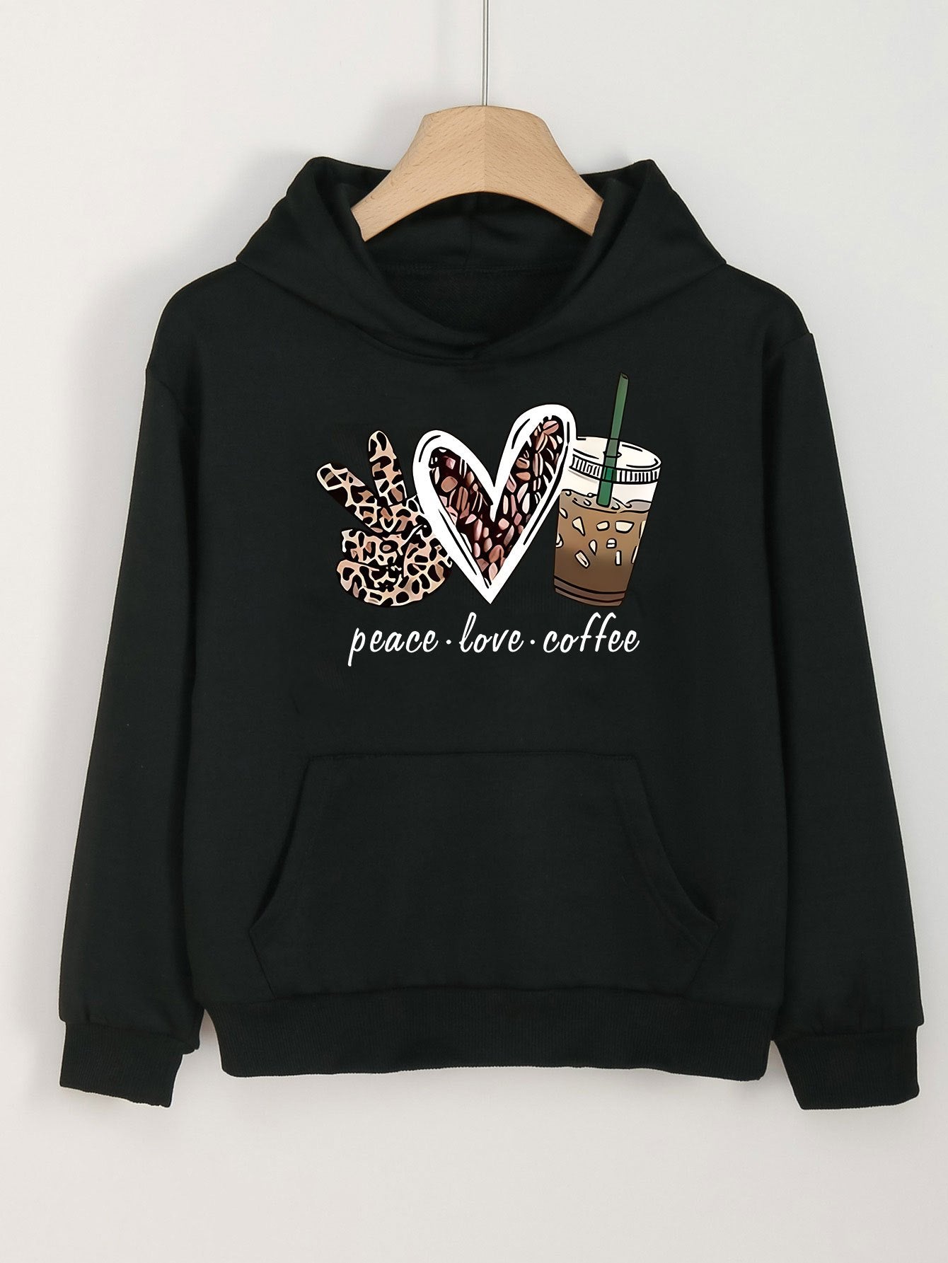 PEACE LOVE COFFEE Print Hoodies Casual Sweatshirt For Girls