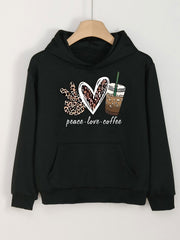 PEACE LOVE COFFEE Print Hoodies Casual Sweatshirt For Girls