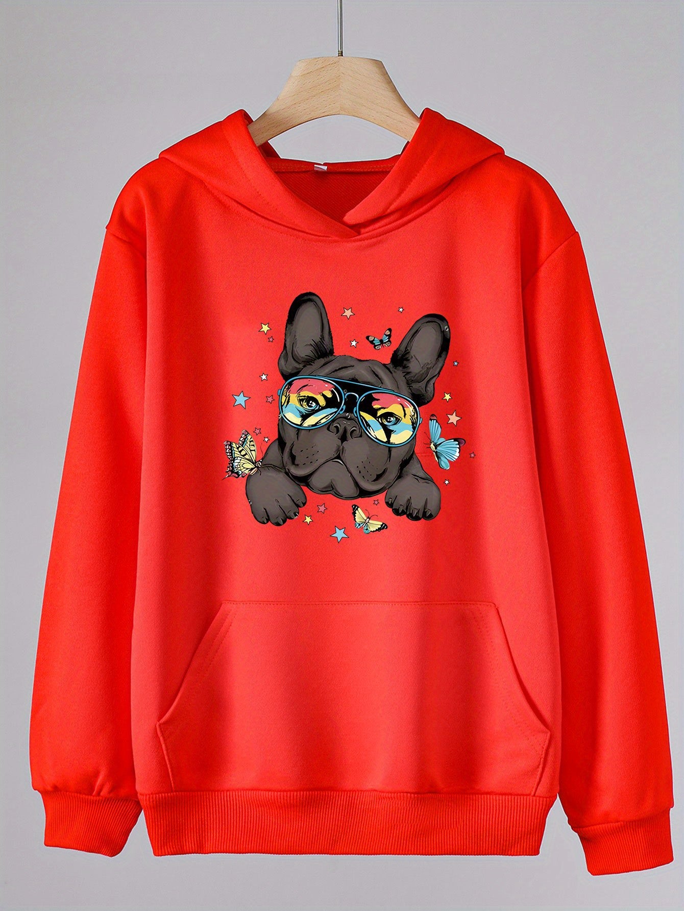Puppy Print Hoodie Casual Sweatshirt With Kangaroo Pocket