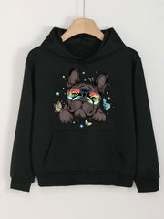Puppy Print Hoodie Casual Sweatshirt With Kangaroo Pocket