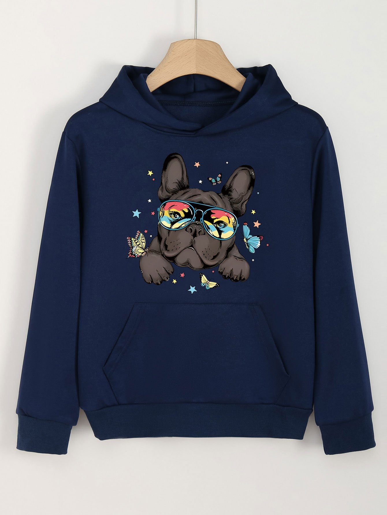 Puppy Print Hoodie Casual Sweatshirt With Kangaroo Pocket
