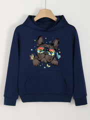 Puppy Print Hoodie Casual Sweatshirt With Kangaroo Pocket