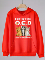 Cartoon Cat & Creative Words Print Hoodies Comfy Casual Hooded Sweatshirt