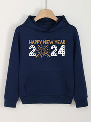 HAPPY YEAR Print Hoodies Comfy Casual Hooded Sweatshirt For Girls
