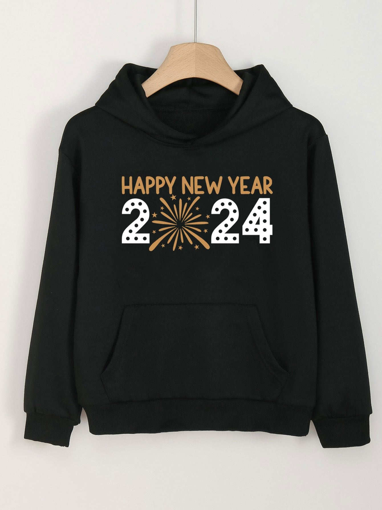 HAPPY YEAR Print Hoodies Comfy Casual Hooded Sweatshirt For Girls