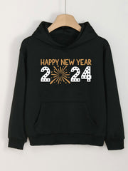 HAPPY YEAR Print Hoodies Comfy Casual Hooded Sweatshirt For Girls