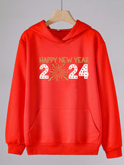 HAPPY YEAR Print Hoodies Comfy Casual Hooded Sweatshirt For Girls